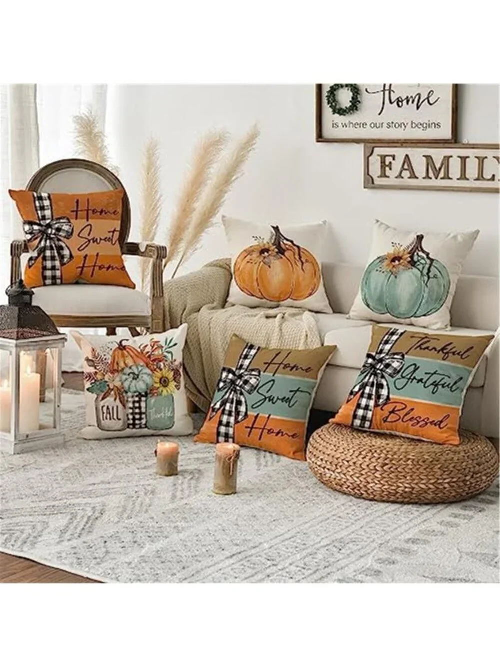 colorlife Fall Pumpkin Home Sweet Home Throw Pillow Covers, 18 x 18 Inch